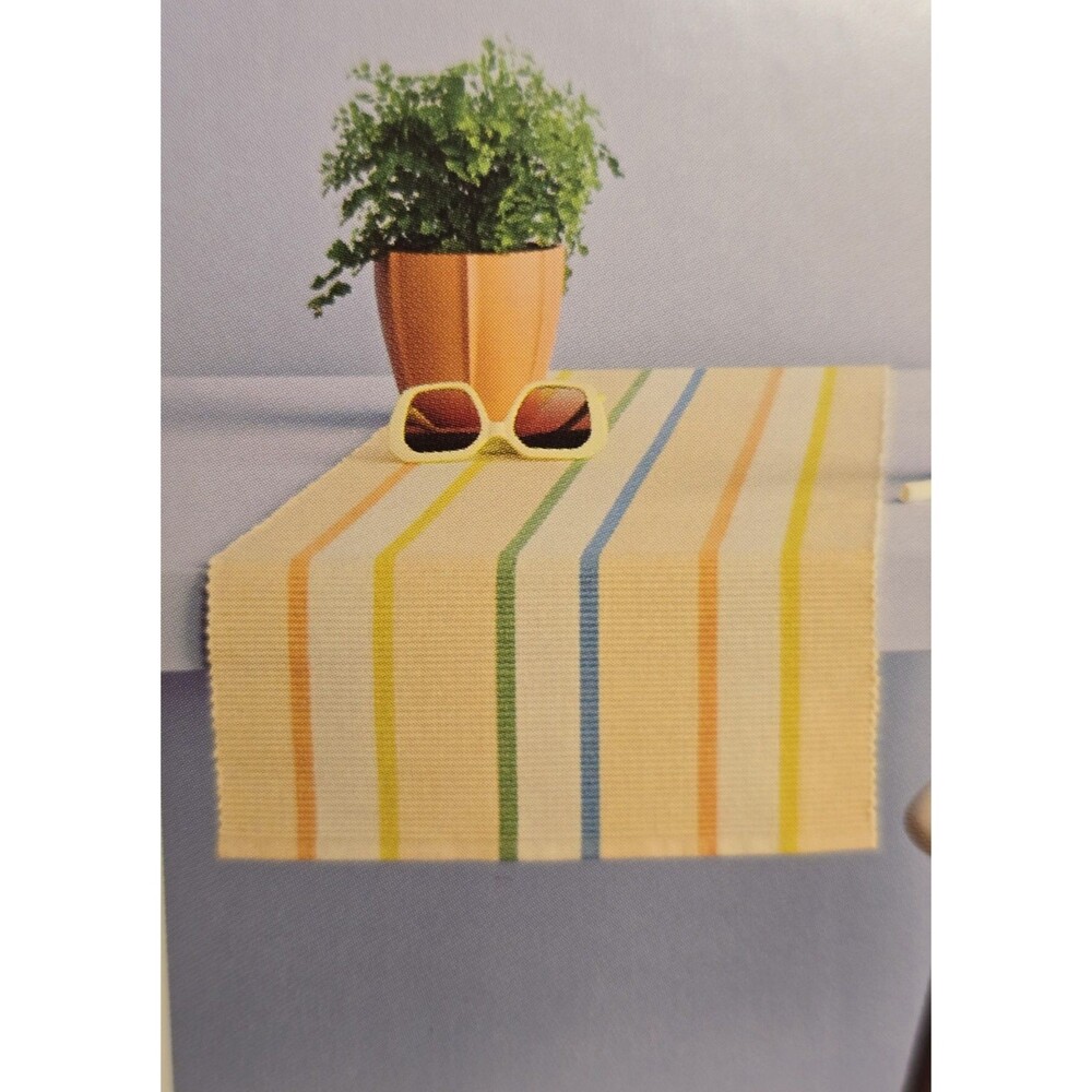 Room Essentials Striped Table Runner 14 x 72 Cotton New Yellow Blue Green Summer